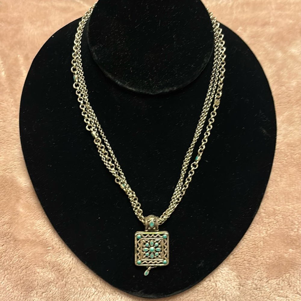 Brighton Lucia Nepal Turquoise Square Slide On A Triple Strand Chain